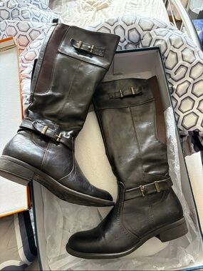 Brown Leather-Look Knee Boots